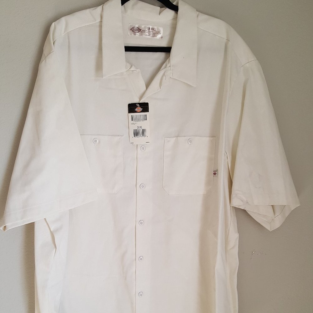 DICKIES Men's Shirt 5XL NWT Short Sleeve Casual Retro Rockabilly Bowling WHITE
